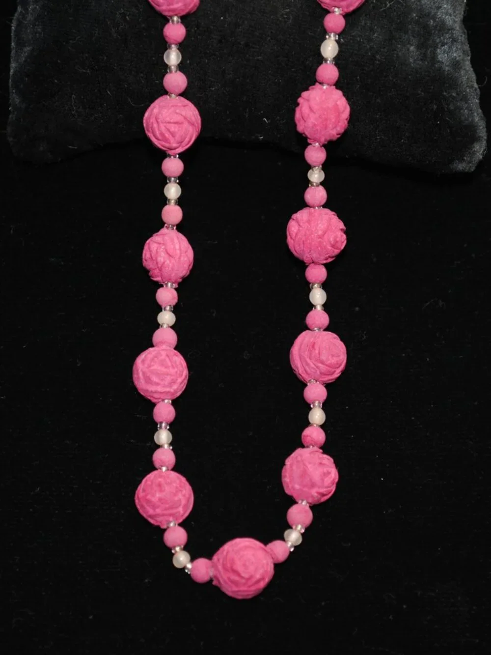 Antique Art Deco Purple-Pink Pressed Rose Petals Beaded Necklace